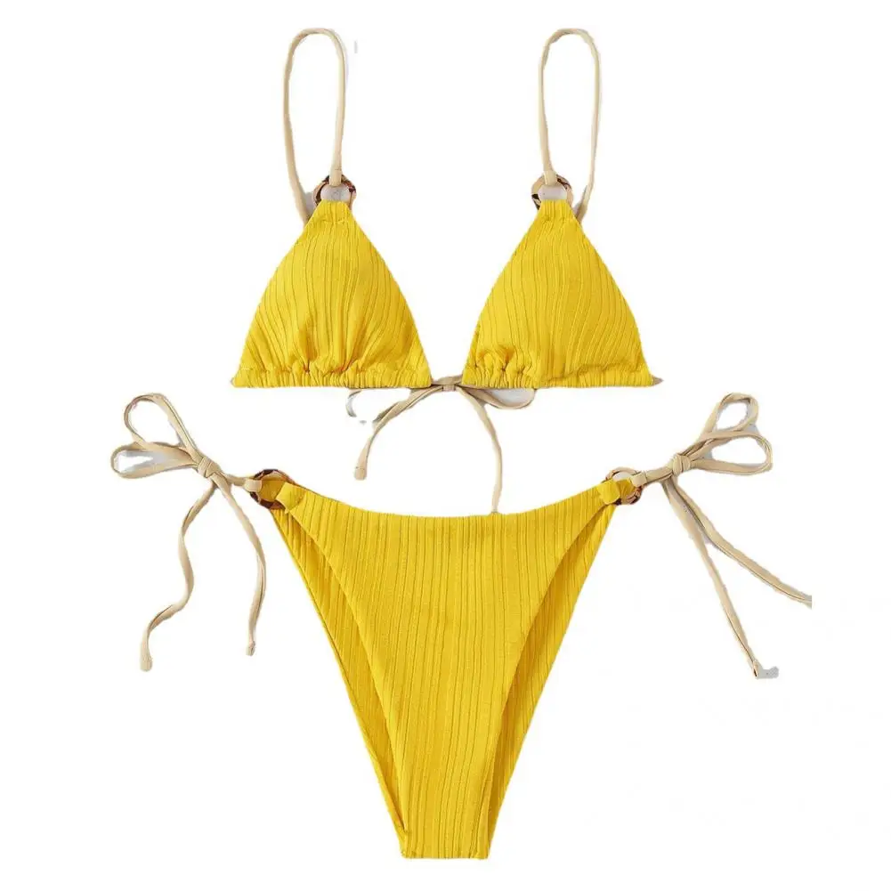 Kostiumy kąpielowe 2 sztuk/zestaw modny bezprzewodowy strój kąpielowy dwuczęściowe letnie Bikini Set Solid Color na wakacje