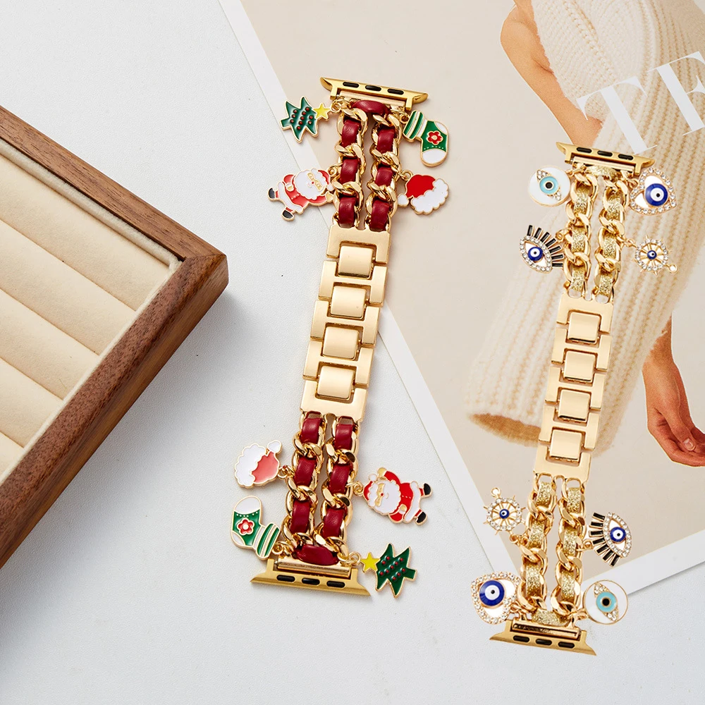 

Christmas Metal Strap for Apple Watch Band 10 9 8 Ultra 46mm 42mm 49mm 7 SE 6 5 41mm 45mm 44/40mm Women Lady Gold Steel Bracelet