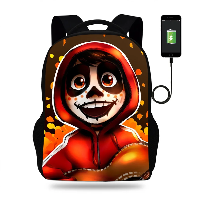 Fashion Coco Cartoon zaino Boy Girl adolescente borsa da scuola ricarica USB viaggio quotidiano zaino di grande capacità Mochila