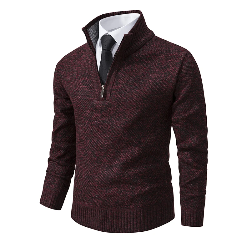 Herren Pullover Herbst und Winter neue Strickwaren einfarbig mit einem unteren Hemd greifen Fleece warmen und bequemen Pullover – Detail 9