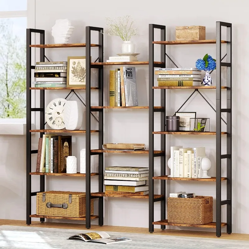

5-Shelf Corner Bookcase Industrial Vintage Wood Style Large Open Bookshelves for Home&Office, Rustic Brown