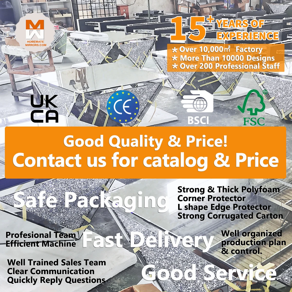 Comodino con specchio a 3 cassetti