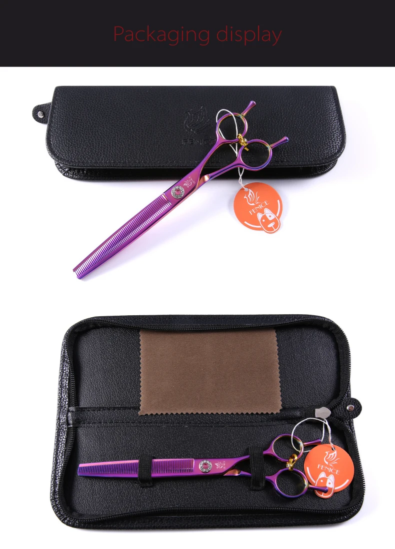 Fenice Professional JP440C Stahl 7,0 Zoll Hundepflegeschere zum Scheren von Hunden, Gerade Ausdünnungsschere, 25% Ausdünnung. – Detail 8