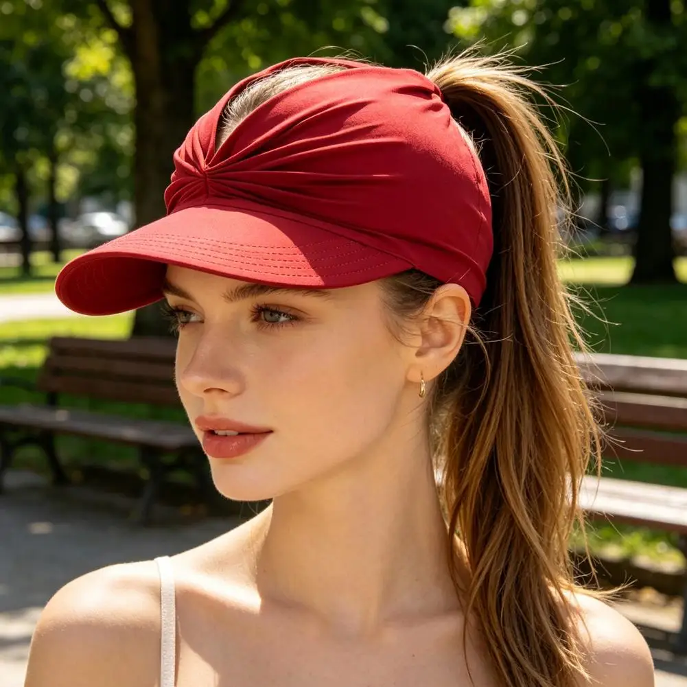 Women Sport Wide Brim Sun Visor UPF 50+ UV Protection Open Top Hat Sweat-Wicking Ponytail Friendly Summer Beach Hat
