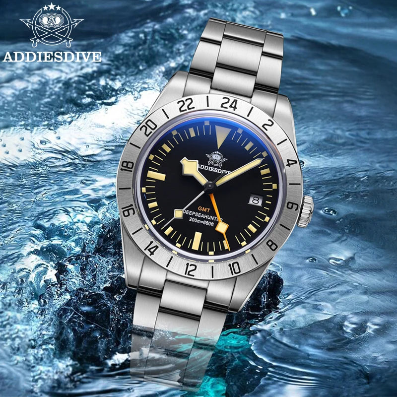 

ADDIESDIVE Quartz GMT Watch 200m Diving Men's Watch C3 Luminous Luxury 316L Stainless Steel Leisure Business Wristwatch