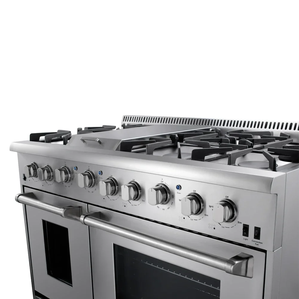 48 Inch Gas Range With Double Oven in Stainless Steel