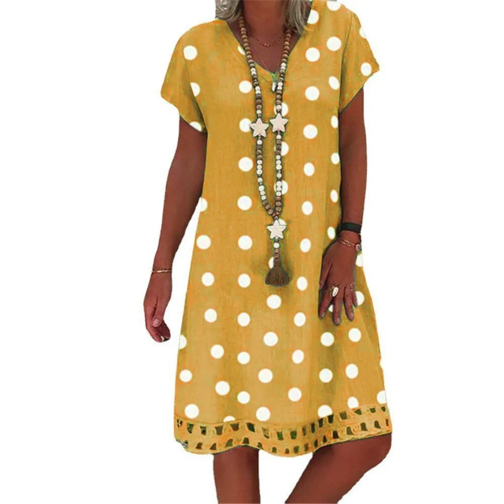 Faionable Polka Dot Print ort Sve V-Ne Midi Dr Dames Lente Zomer Nieuwe collectie Polyestervezel Princ Sle