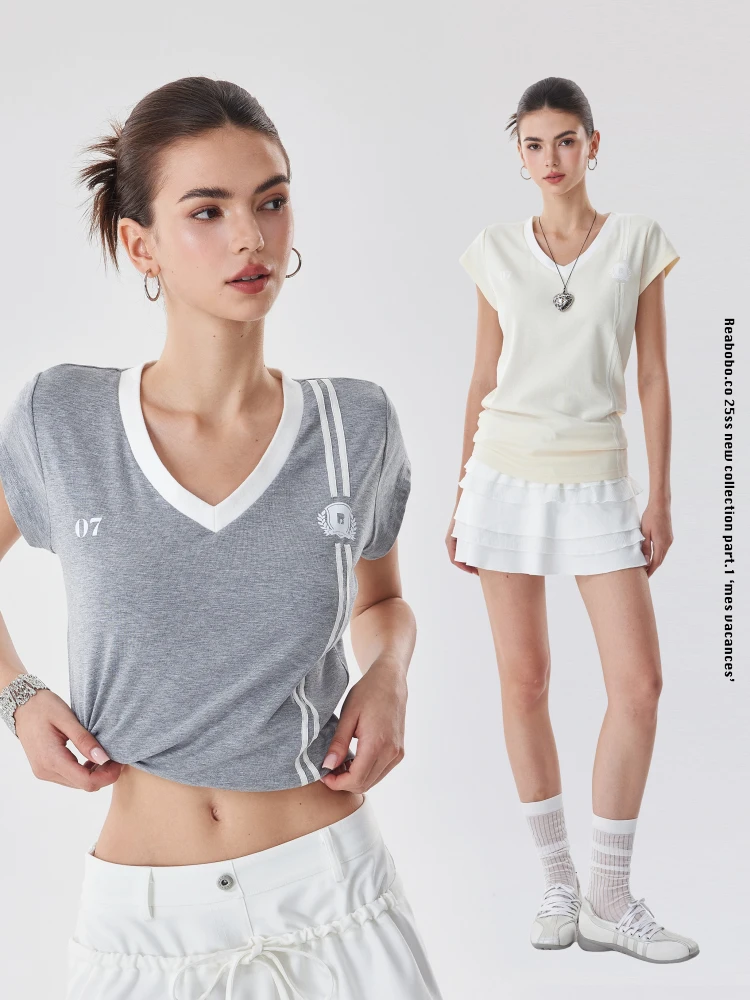 

American Sle ort Sve V-Ne Slim Fit Sport T-irt Reaboboco Casual Faion Summer New Arrivals oulder Width T-irt