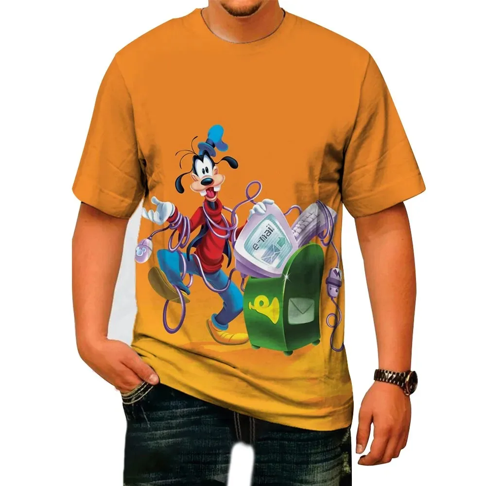 Camiseta con estampado de dibujos animados de Disney Goofy para hombre, camisa novedosa con cuello redondo, informal, cómoda, ropa de verano