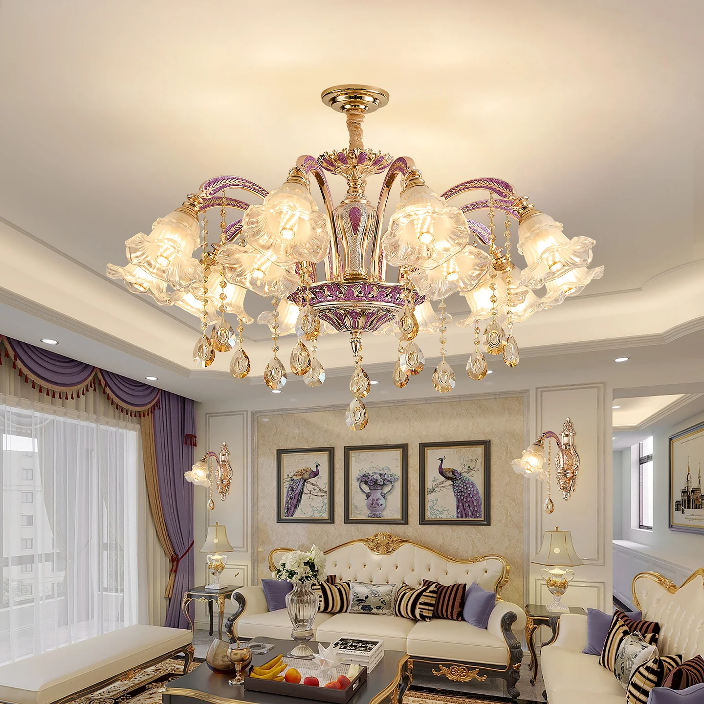 โคมไฟระย้าห้องนั่งเล่นสไตล์ยุโรปโมเดิร์นหรูหราห้องอาหารห้องนอนแสงหลักอิสระวิลล่าฮอลล์โคมไฟใหม่