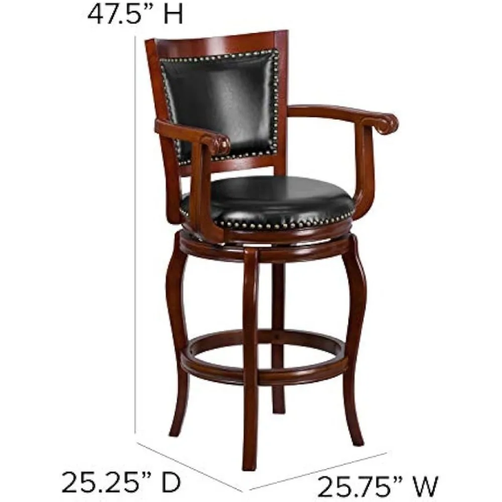 Café Chairs Vestina 30" LeatherSoft with Footrest and Arms, Classic Ladder Back Upholstered Cherry Wood/Black Cafe Chairs