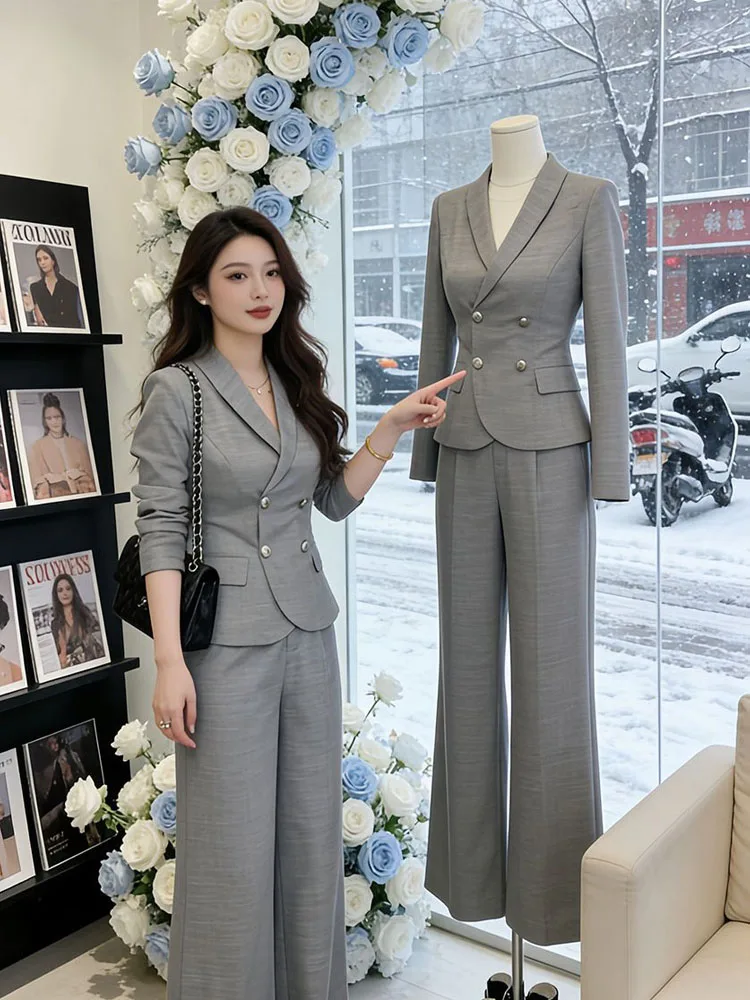 

Комплект Ele Commute Faion: Женский костюм-двойка с брюками с высокой талией, весна 2026, новинка, бренд Sakura Lemon