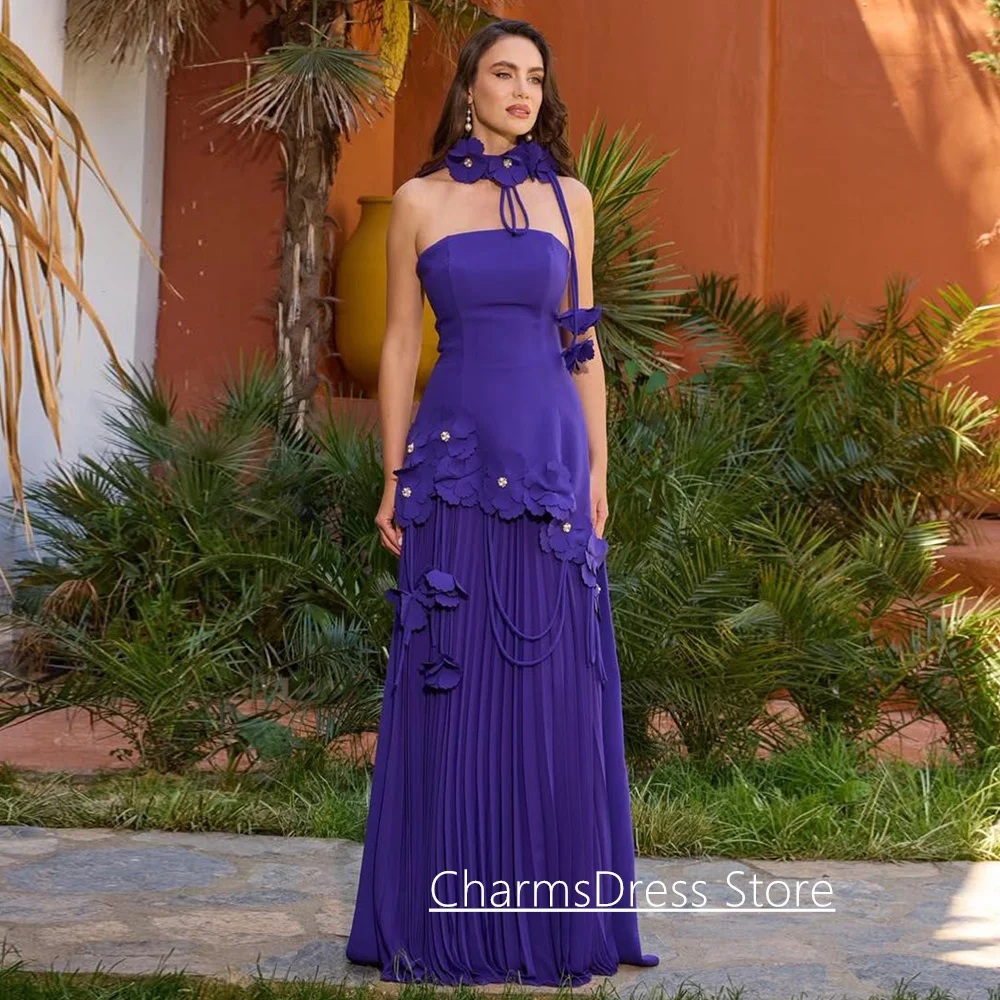 Nuovo abito da sera personalizzato senza spalline senza maniche che borda fiori piega una linea abito da ballo arabo saudita فساتmavera