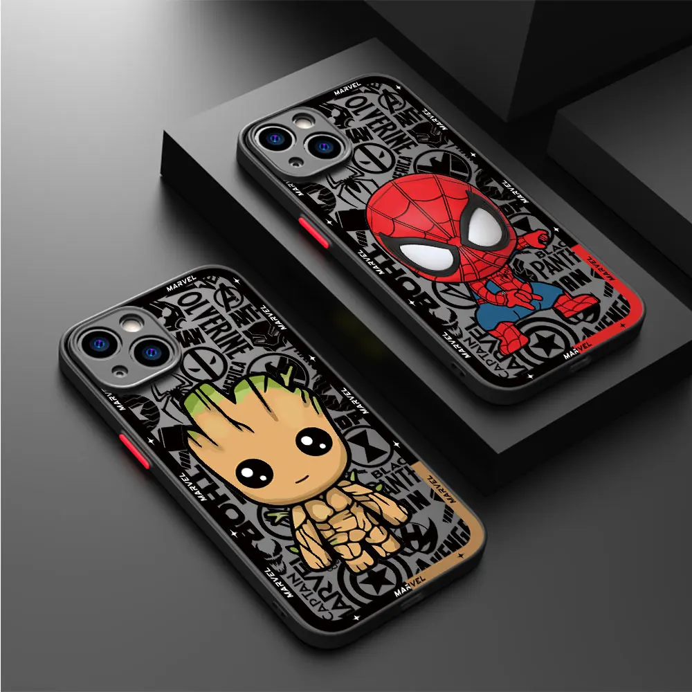 Marvel Captain America Groot Case for iPhone 12 XS Max 11 Pro 14 Pro Max XR 15 Pro SE 7 8 Plus 13 Mini Matte Cover