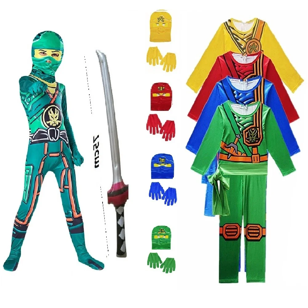 Kostium ninja damski chłopiec kostium superbohatera Ninja Kids Fancy Party Dress Up kostium na Halloween dla dzieci Ninja Cosplay kombinezon zestaw