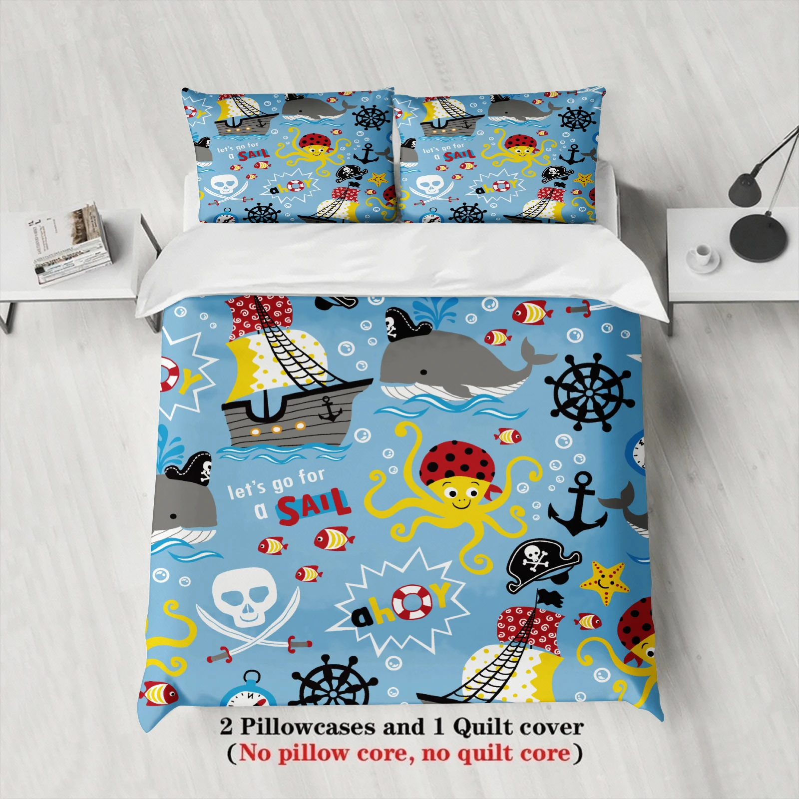 3pcs Pirate Ship Bedding Sets 3D Printed Ocean Adventure Playful For Kids Twin Size Duvet Cover Sets With Pillowcases No Filling