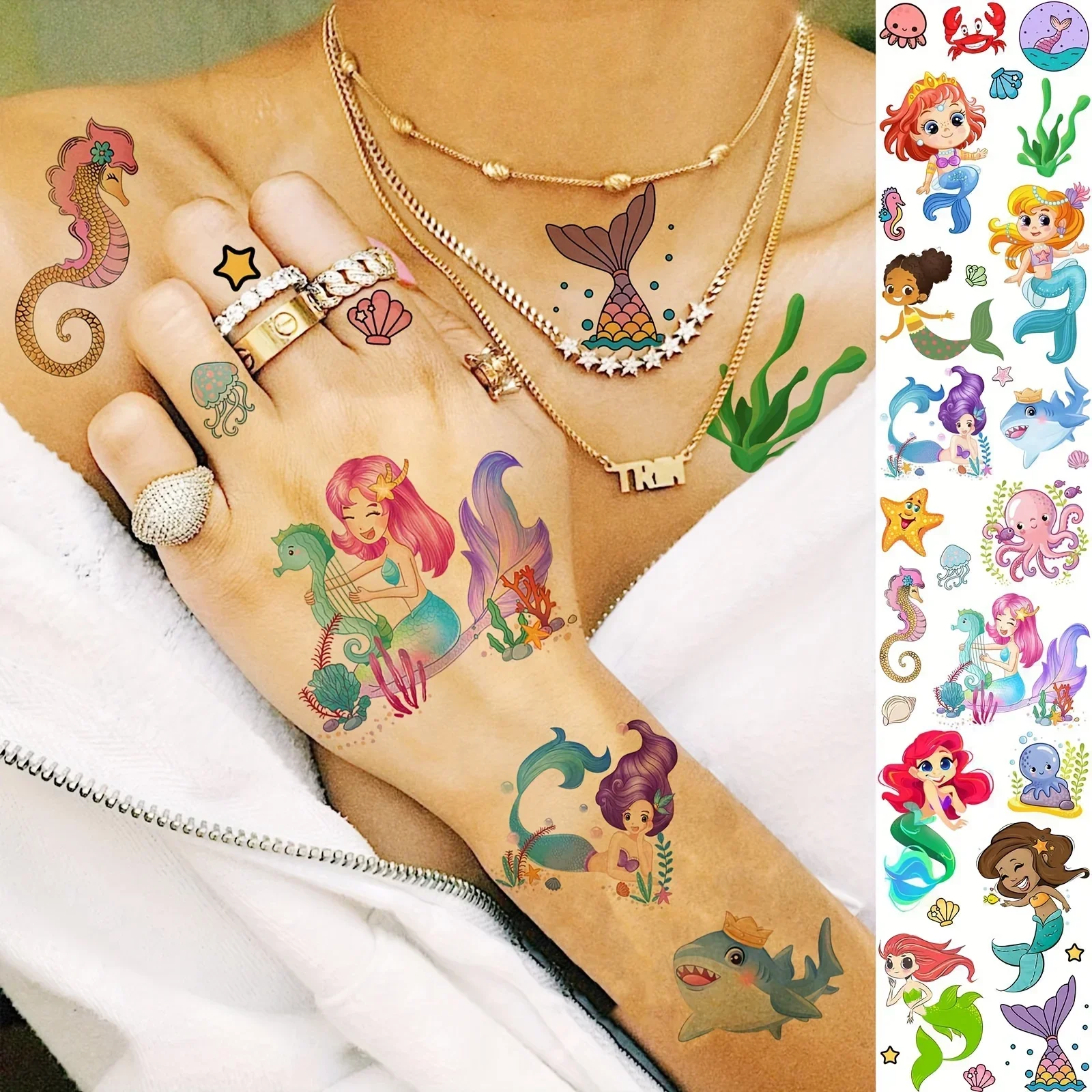 10pcs Cartoon Children Fake Tattoo Cute Mermaids Animals Soccer Balls Pirates Toy Guns Tattoos Sticker for Little Girls Boys