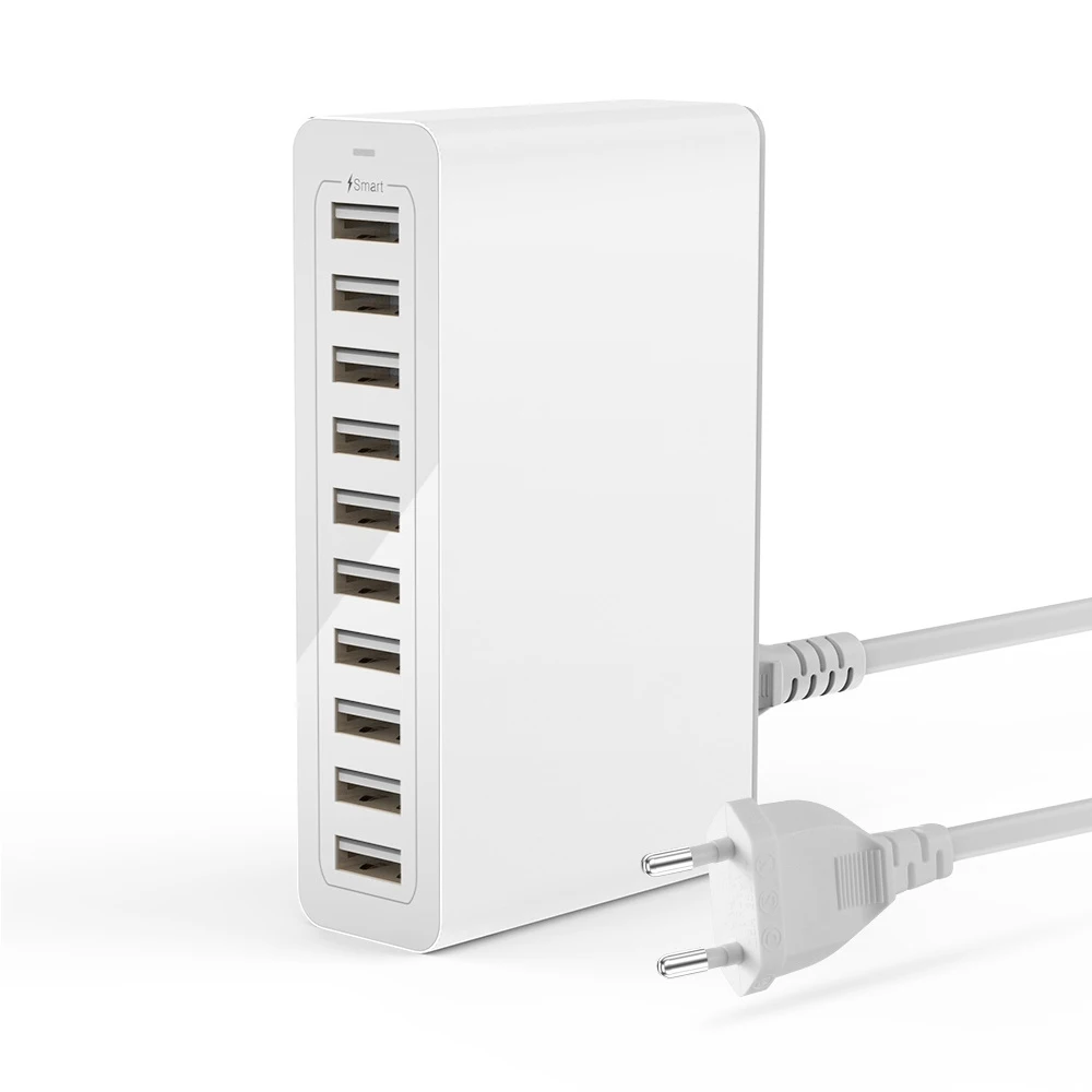 USB Charger 10-Ports 60W Multi-Port USB Charging Hub Desktop Power Station For iPhone iPad Kindle Samsung Xiaomi Huawei