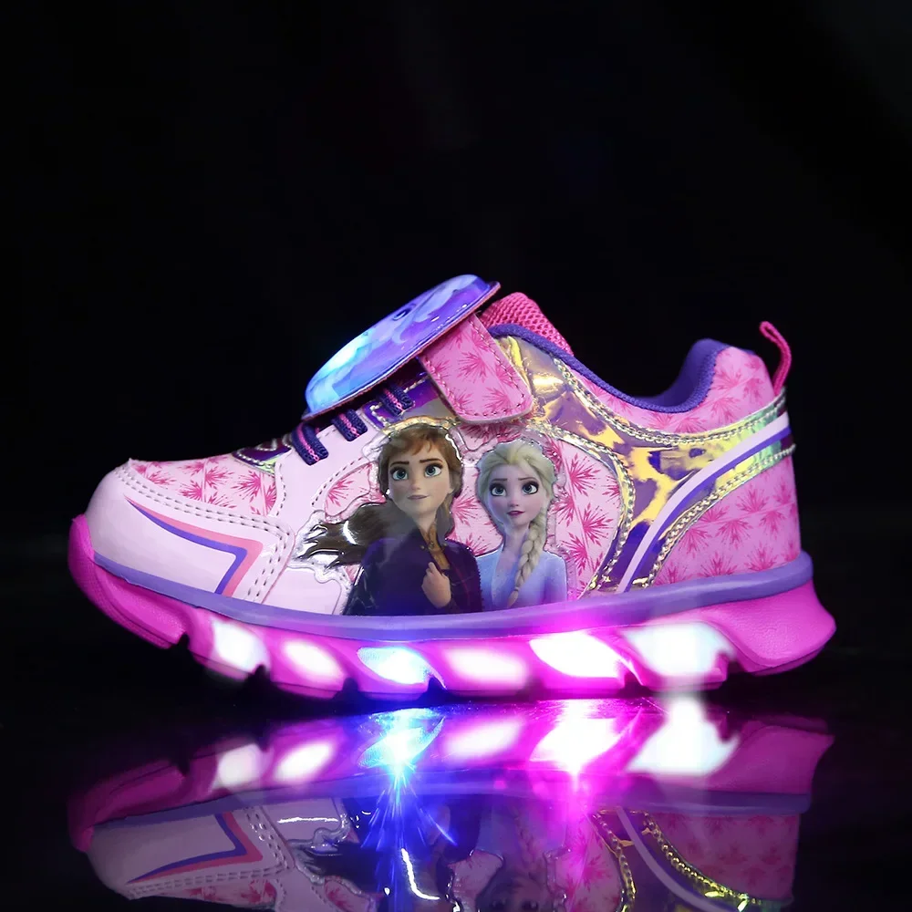 Disney Cartoon Frozen 2 children casual shoes girls sports shoe casual LED light flash shoes baby elsa princess shoes