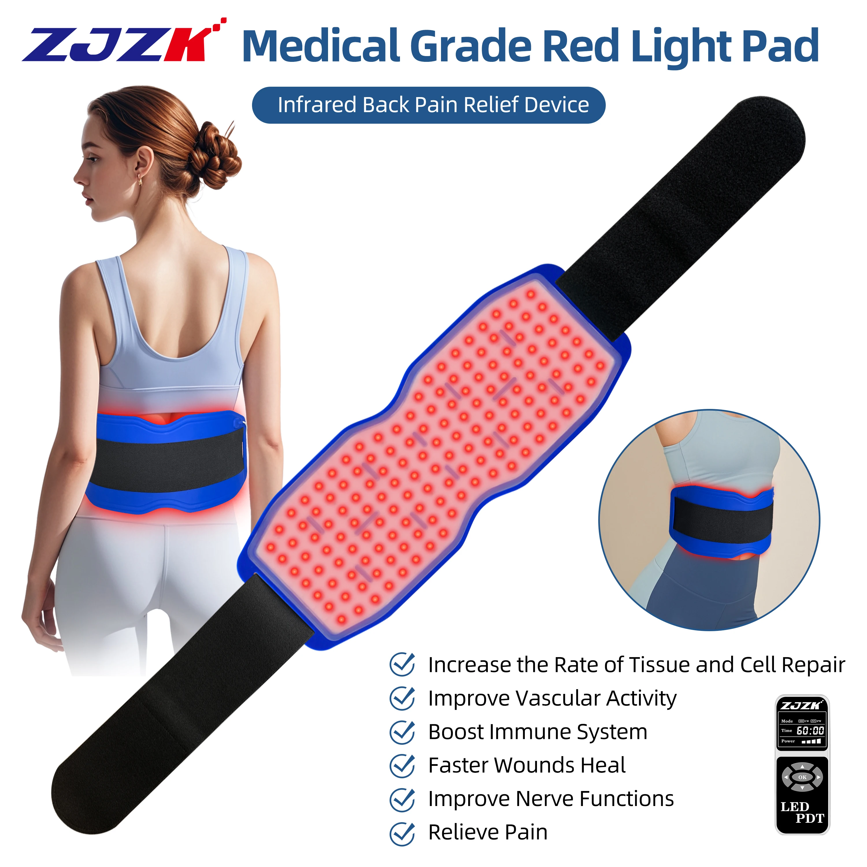 ZJZK 15w Microlight Cold Laser Red Light Therapy 660nmx150chips For Pain Relief 850nmx150chips+940nmx150chips Vasodilation