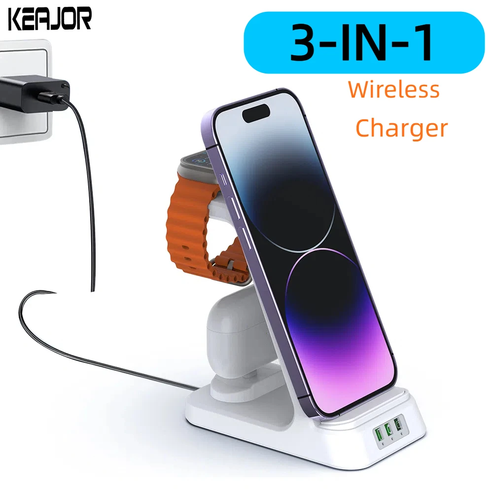 

Wireless Charger 3 in 1 For iPhone 15 14 13 Pro Max 15W Qi Fast Charging Dock Station For Apple Watch Series 8 7 Chargers Stand