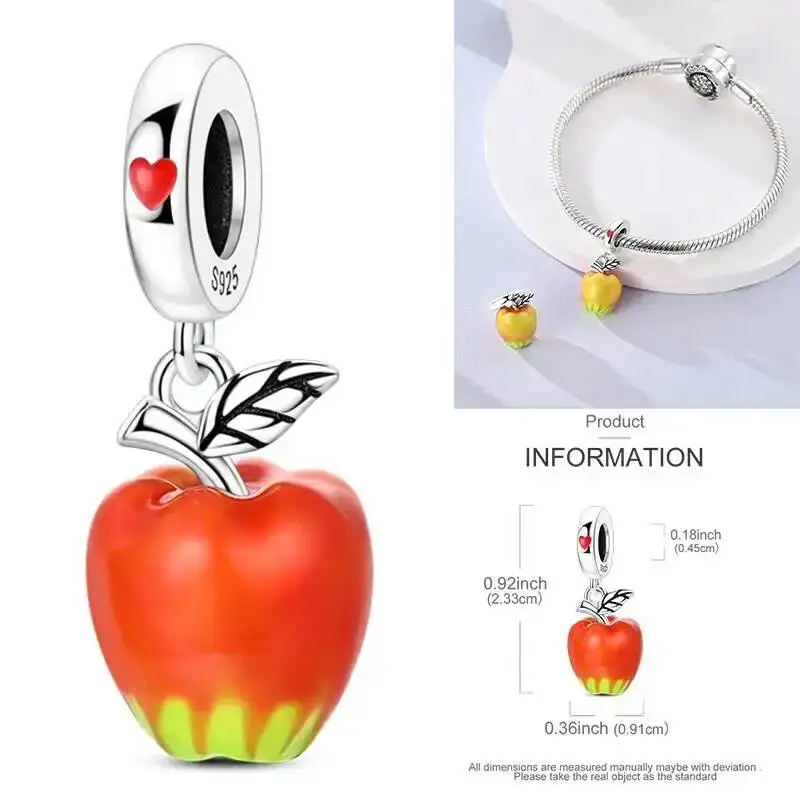 2026 Hot Fruit Series 925 Sterling Silver Color Strawberry Cherry Avocado Lemon Bead Fit Bracelet Necklace DIY Jewelry