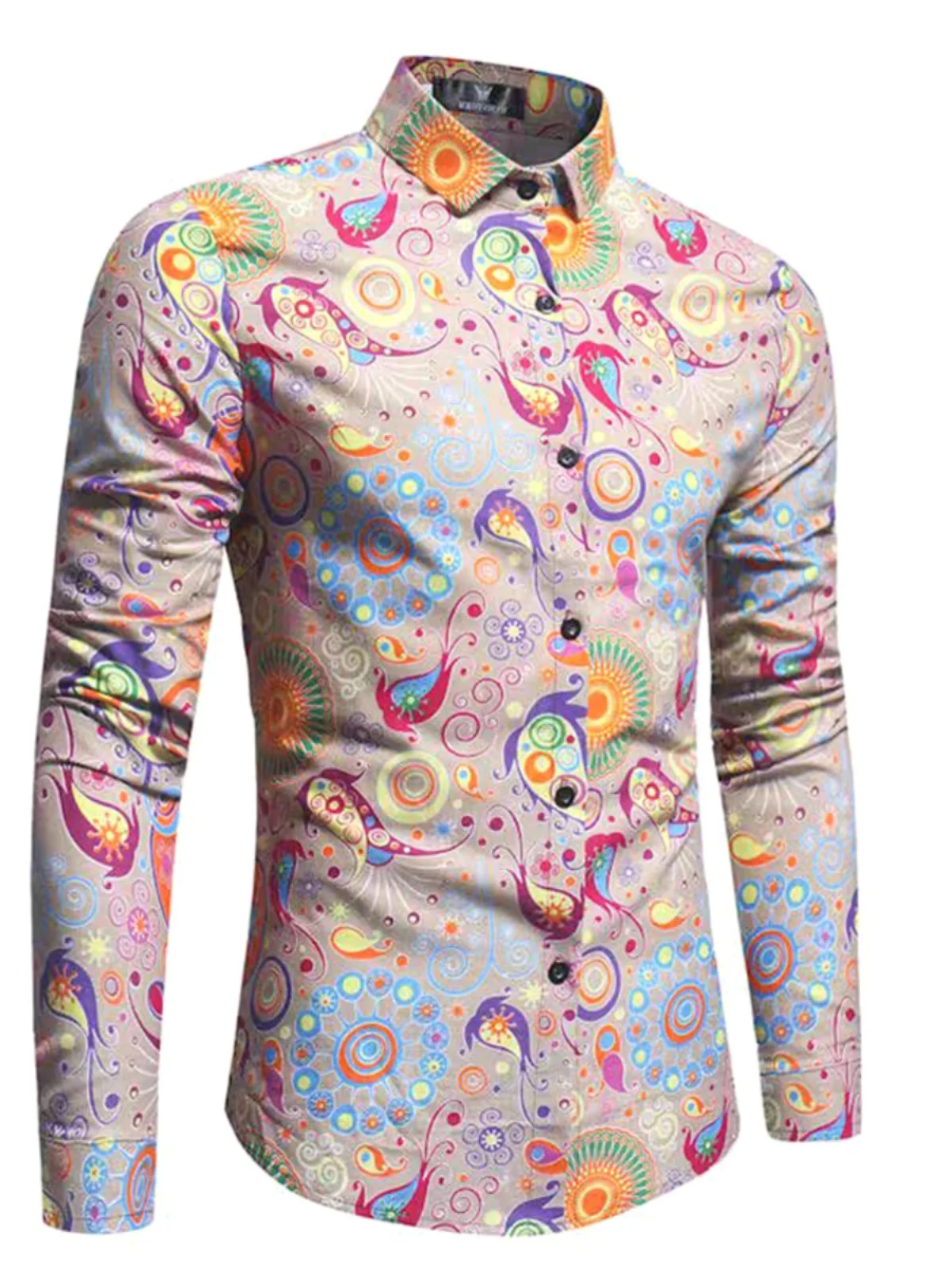 

Print Long Sve irt Ethnic Flavor Sle Trendy Youth Stand Fit Boy's irt Four Seasons Thin Model No Brand