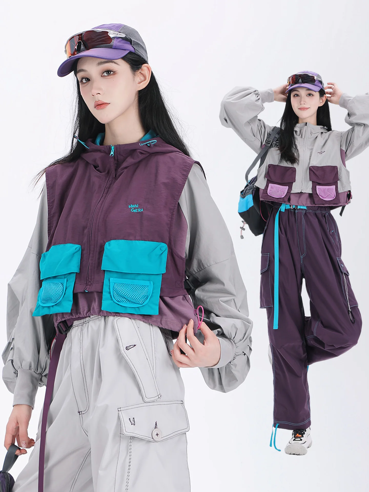 

Осенний новый спортивный короткий спецодежда на открытом воздухе, жилет с капюшоном, студентка, жилет на молнии с несколькими карманами