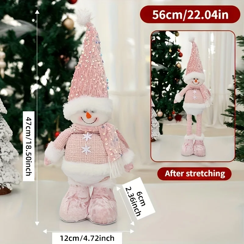 New charming pink, height-adjustable snowman, Santa Claus and reindeer Christmas decorative items, holiday home and office decor