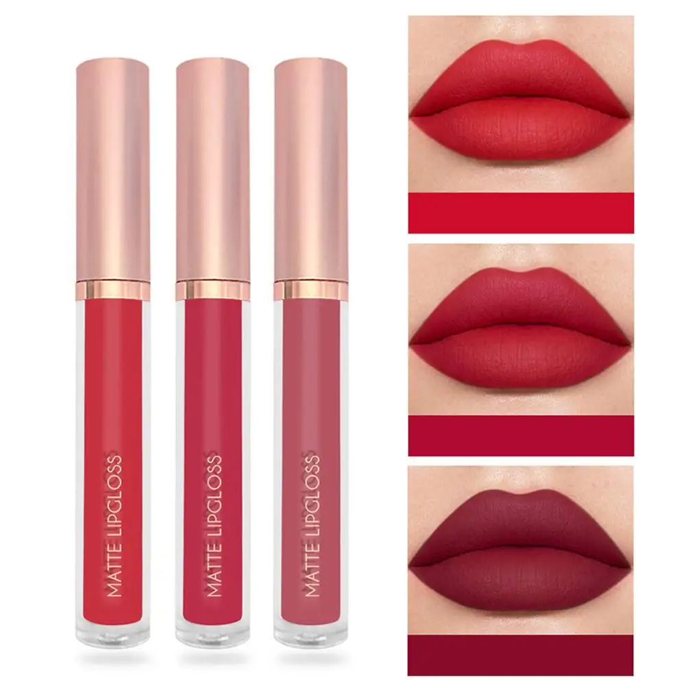3 stks/set Naakt Lipgloss Matte Fluwelen Lippenstift Waterdichte langdurige Vloeibare Lipstick Vrouwen Vochtige Lip Tint Non-stick