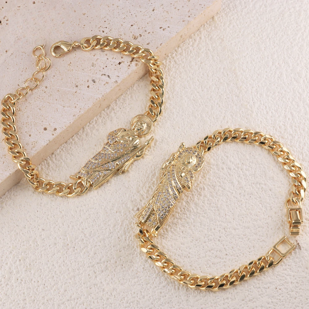 

Ruixi Jewelry New Good Luck St Jude Bracelet Gold Plated Cubic Zirconia San Judas Bracelet Suitable Party Gift for Women