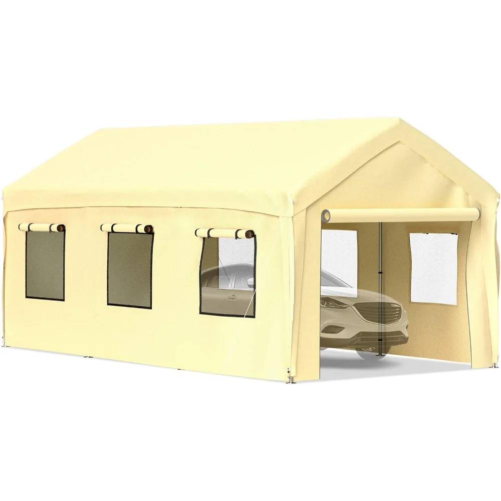 

10 x 20 ft Carport Car Canopy, Heavy Duty Garage Shelter with 8 Legs, Removable Sidewalls and Windows, Car Garage Tent for Part
