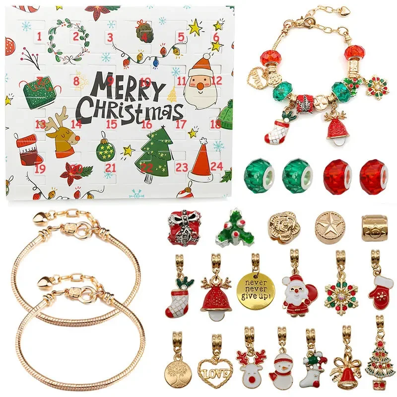 Christmas Advent Calendar 24day Countdown CalendarAdvent Surprise Blind Box DIY Creative Bracelet Ornament Christmas Gifts