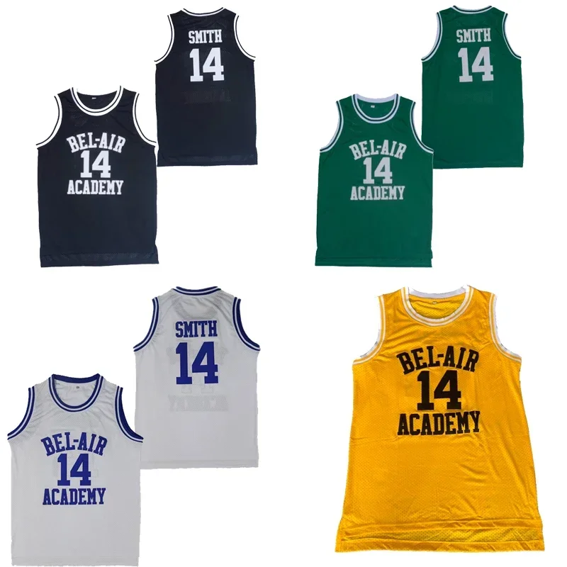 Movie Will Smith NO.14 Bel-Air Academy Basketball Jersey NO.25 Carlton Bank Black Yellow Green Mens T Shirt Vest College Jersey