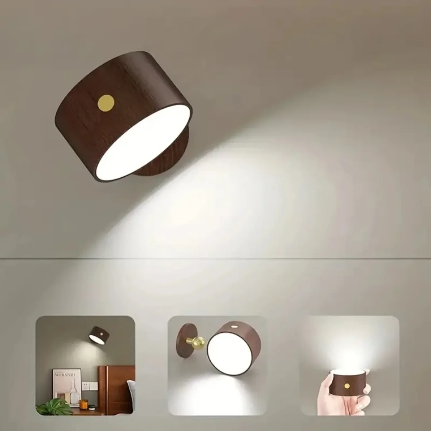 1 PC  Wood USB Rechargeable  Degree Rotate  Wall Lamp Touch Control LED Mounted Reading Wall Light  Bedroom