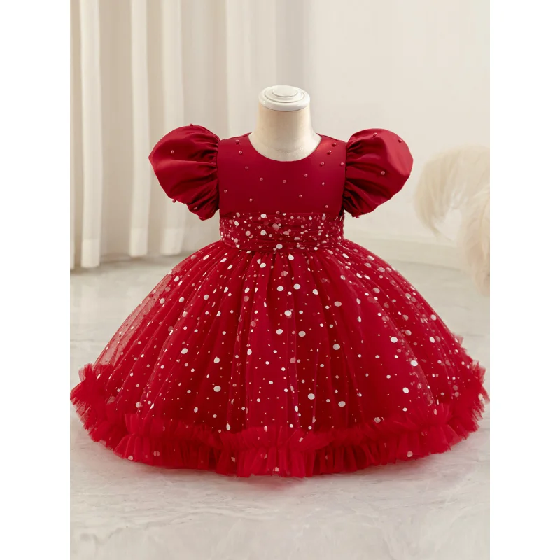 Children's Princess Dress Baby Girl First Birthday Dress Flower Girl Birthday Show Performance Dresskids dressCross-Border