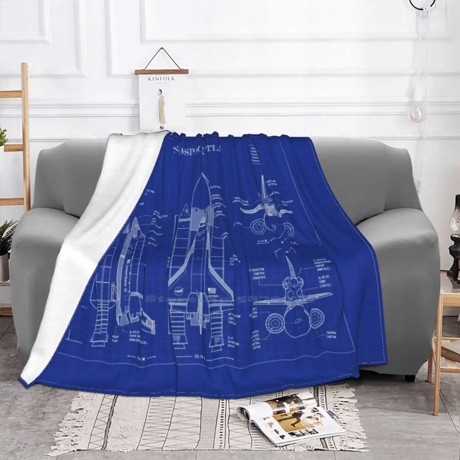 Space Shuttle ( Blueprint ) Best Selling Room Household Flannel Blanket Rockets Pot Heavy Exploration Moon Deep Blueprint Lunar