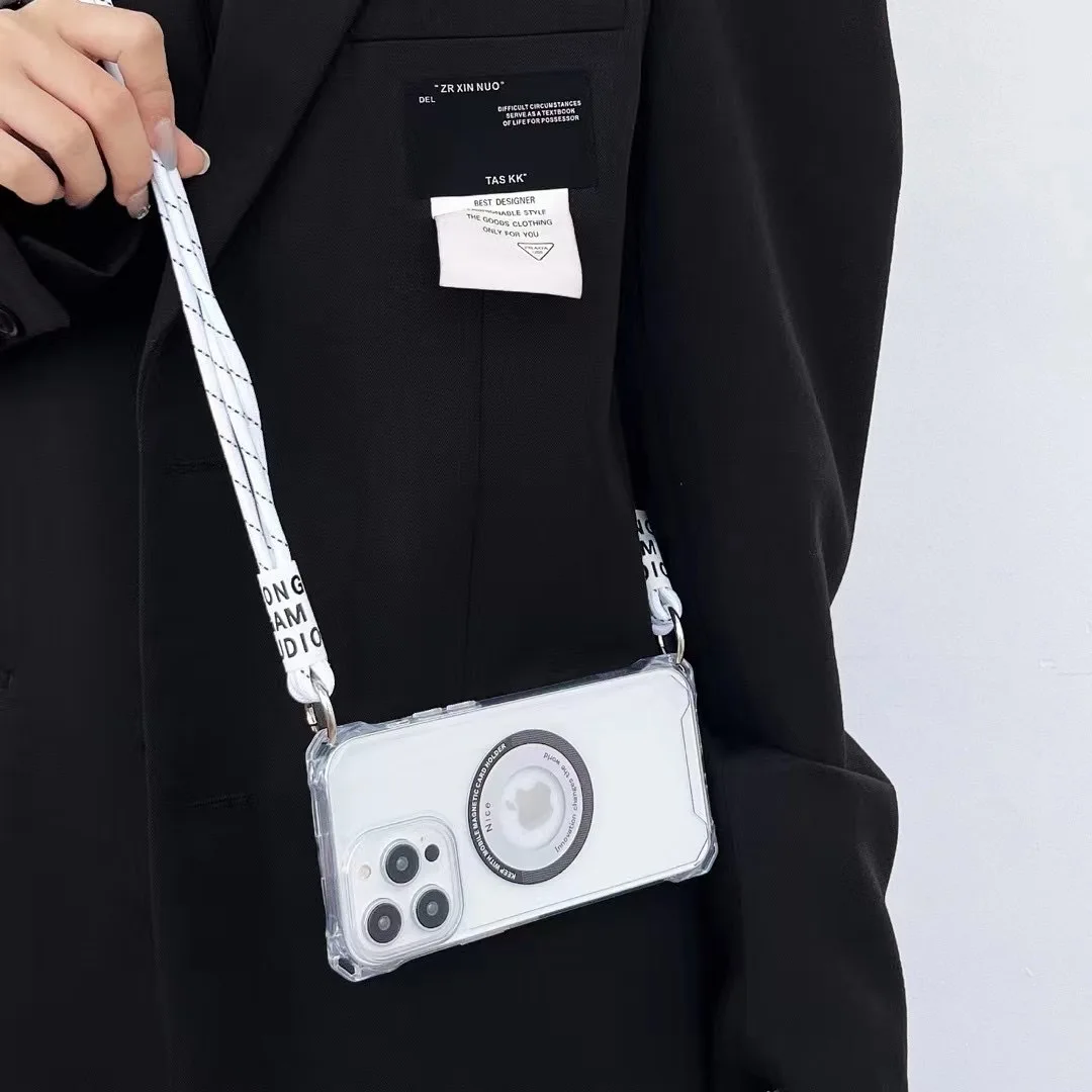 

Магнитный прозрачный чехол Magesafe с плечевым ремешком и беспроводной зарядкой для Iphone 14 15 16 Pro Max Plus 11 12 13, противоударный чехол