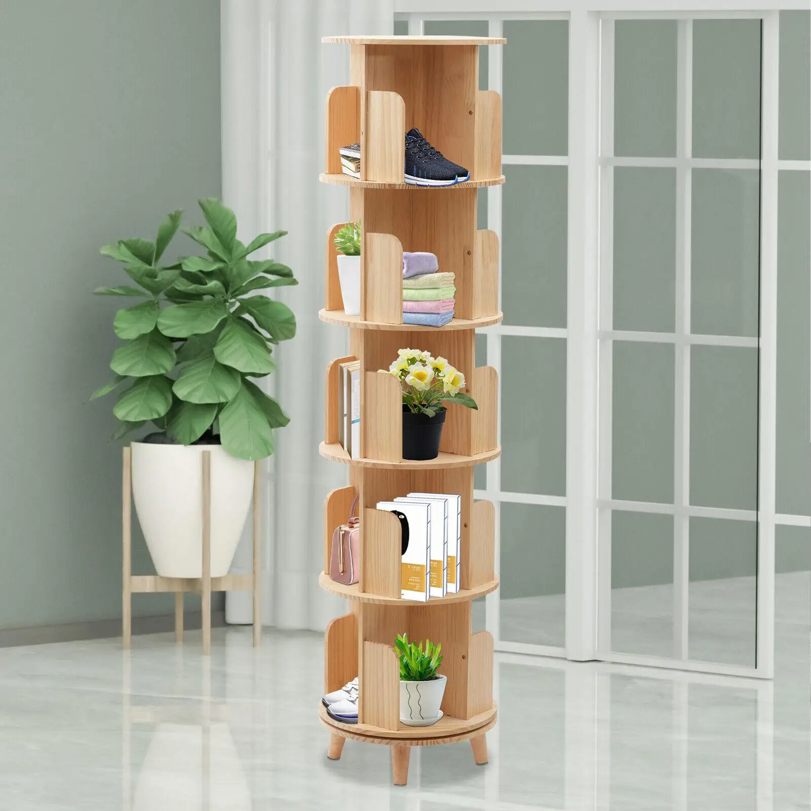 

5 Layers Bookshelf Book Storage Display Rack 360 Rotating Floor Stand Bookcase Minimalism Storage Rack