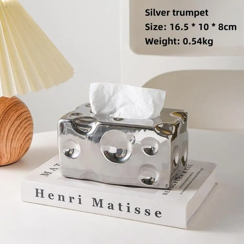 Modern Light Luxury Cheese Ceramic Tissue Box Decoration Home Living Room Tea Table Advanced Paper Drawer Box Soft Decor