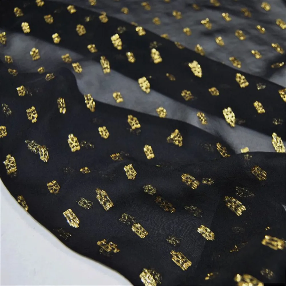 Casual Graceful Regular Mysterious Silk Metallic Fabric Black Dots Gold Ready Goods Lurex for Women Shirt Dress Cloth Shawl