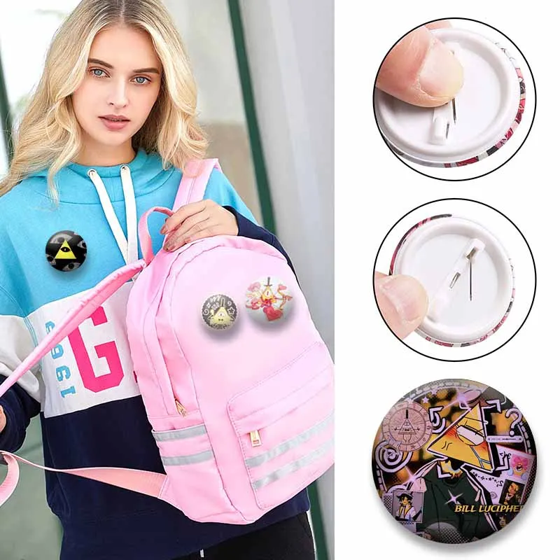 Funny Game Role Bill Cipher Button Brooches Cute Cartoon Lapel Badge on Backpack Hat Jewelry Pins Cosplay Accessories Toys Gifts