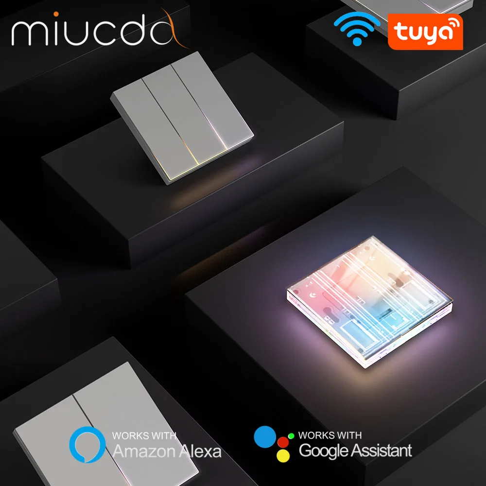 MIUCDA Tuya WiFi Smart Light Switch 1/2/3/4 Gang pulsante a filo neutro interruttore della luce ambientale funziona per Alexa Google Home