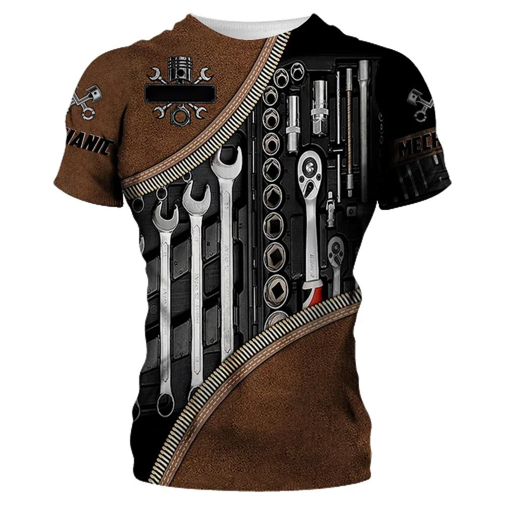 Summer Men Short Sleeved Mechanical Tools 3D Printing MEN'S Casual Street Style Stretch Round-neck T-shirt Personality image 5