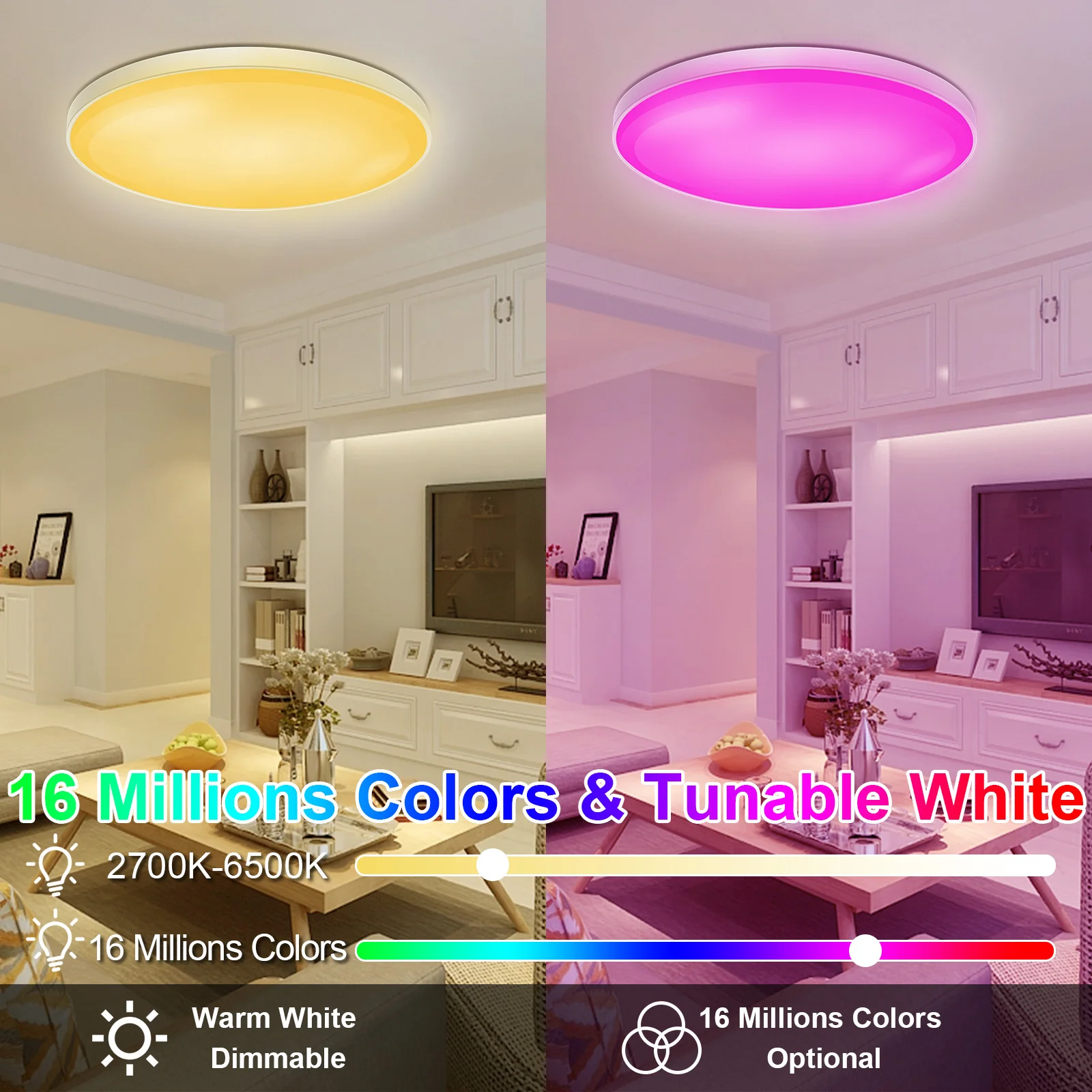 Imagem -04 - Inteligente Luz de Teto Wi-fi Mais Bluetooth 30w 48 Rgb Lustre Luzes Led App Controle Voz Lâmpada para Alexa Google Casa Sala Estar Decoração