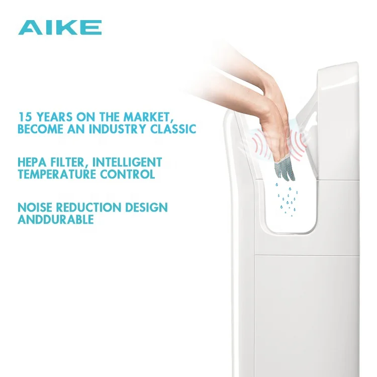For AK2005H High Speed Premium Commercial Vertical Jet Hand Dryer HEPA Filter 110V-130V Silver Hotel Household Use Wall-Mounted