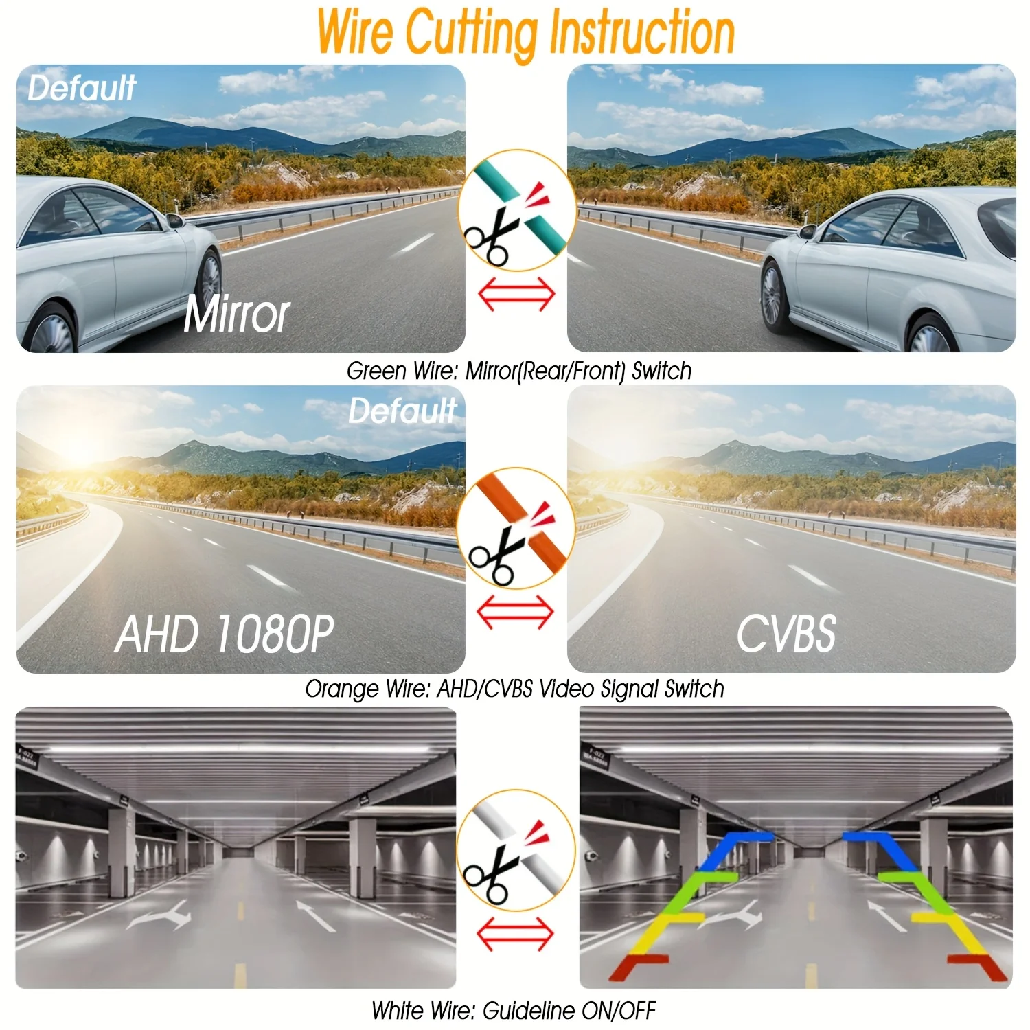 كاميرا احتياطية للرؤية الخلفية للسيارة بدقة 1080 بكسل عالية الدقة بزاوية واسعة - عدسة عين السمكة لوقوف السيارات العكسي، خطوط دليل وقوف السيارات، نسخة مطورة #6