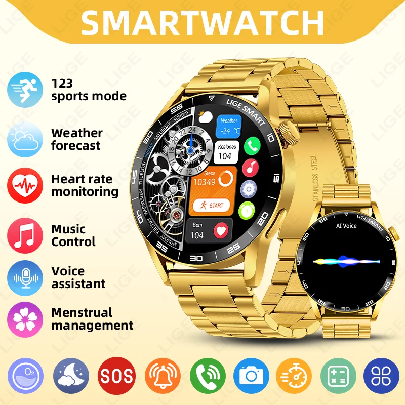 

LIGE Luxury Men Sport Smart Watch Heart Rate Blood Oxygen Sleep Monitor Bluetooth Call Voice Assistant Business Women Smartwatch