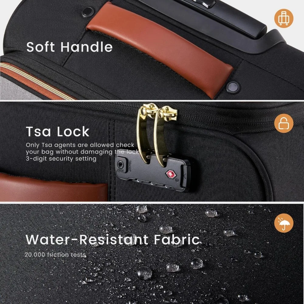 Airline Approved Large Waterproof Softside Carry-On Suitcase with 3 Packing Cubes, Lightweight Luggage for Travel