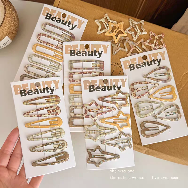 

6pc European and American Cute Khaki Style Leopard BB Hairpin Hair Side Clips for Girls Women Korean Hair Accessories